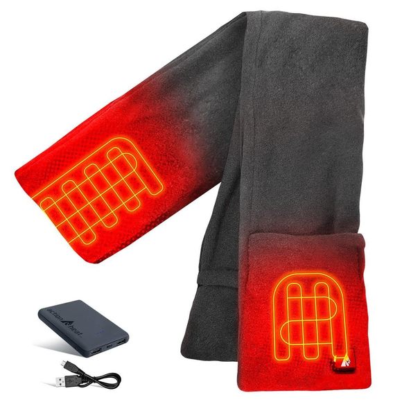 5v Battery Heated Fleece Scarf With Built-in Heating Panels, Black Scarf With😘 - Picture 3 of 7